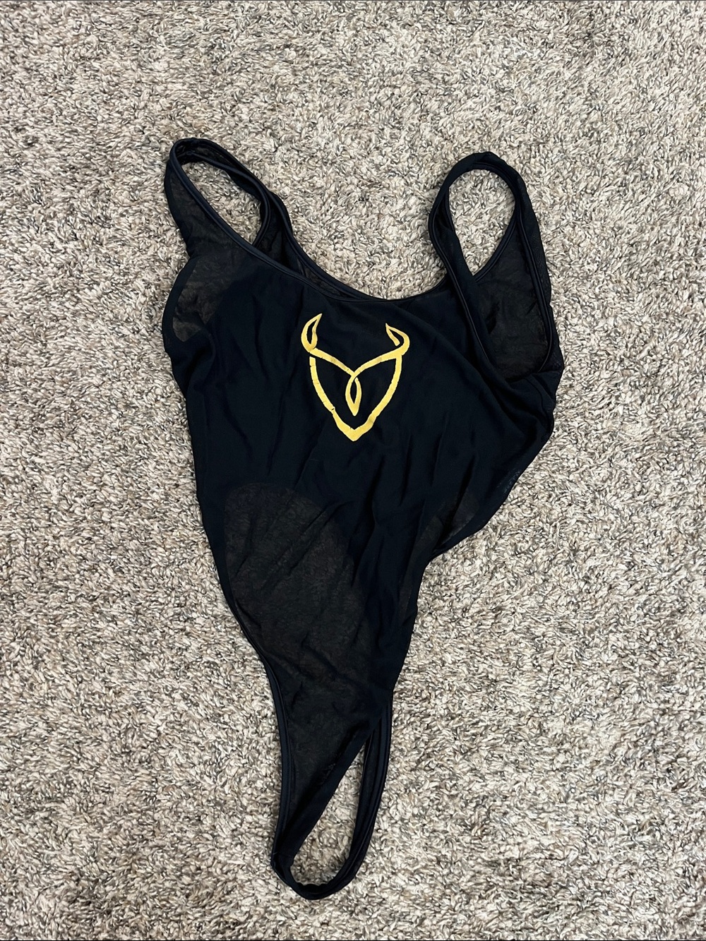 DESIRE Malibu Strings Black One-Piece Swimsuit with Yellow Logo